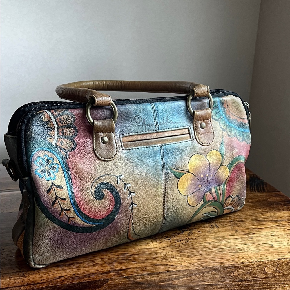 Anuschka Hand Painted Floral Leather Sachet Handbag